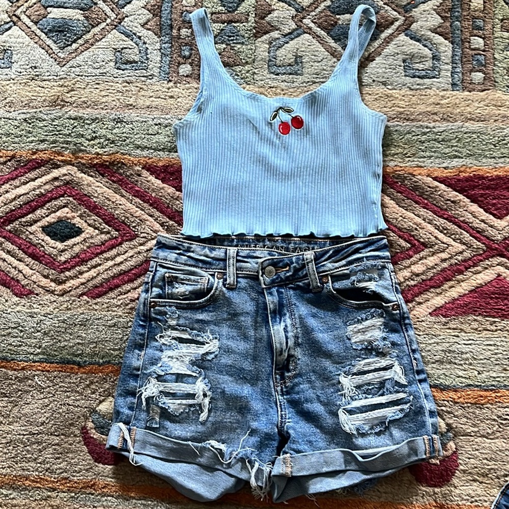 American Eagle Outfitters Blue Ripped Jean Shorts